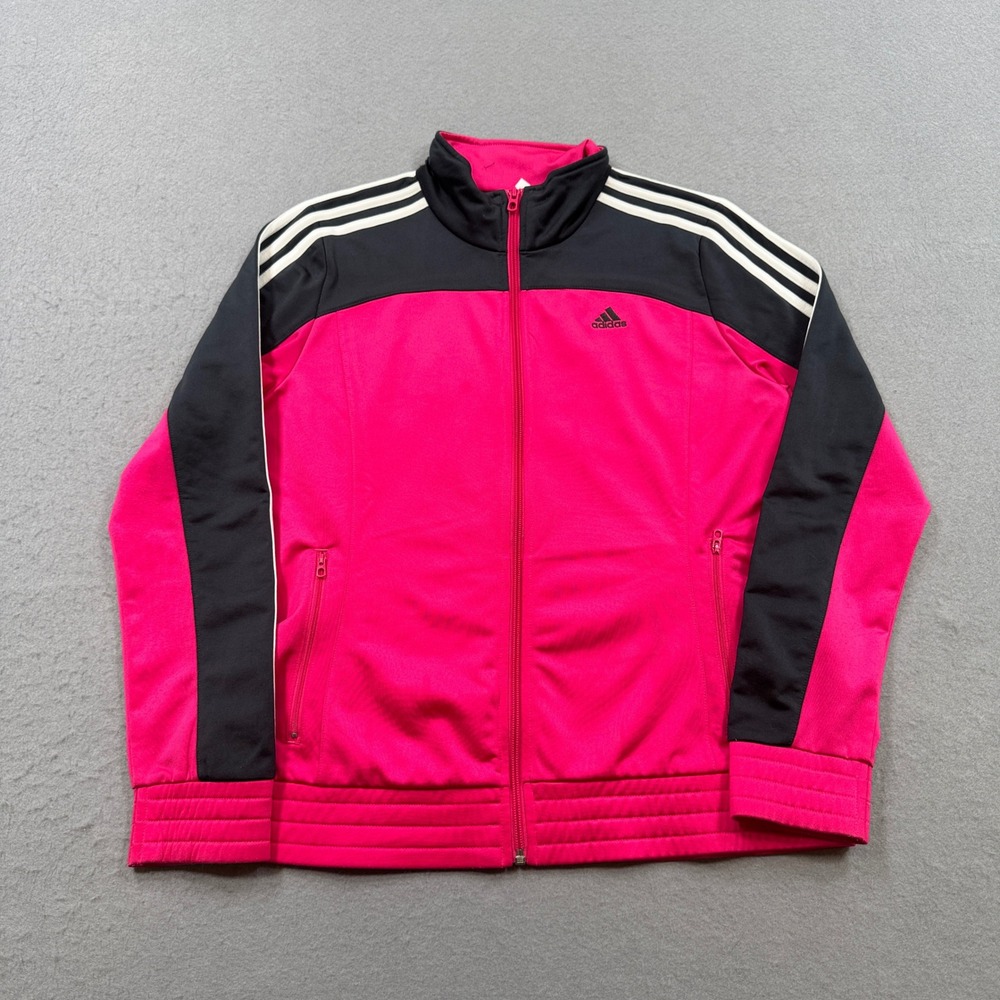 Adidas Track Jacket Women's Medium Hot Pink Black Lined Trefoil Athletic Y2K
